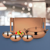 Stainless Steel Farm House Serving Set, Rose Gold | 1 Big Serving Bowl With Lid, 1000ml + 4 Small Bowls+ 1 Tray